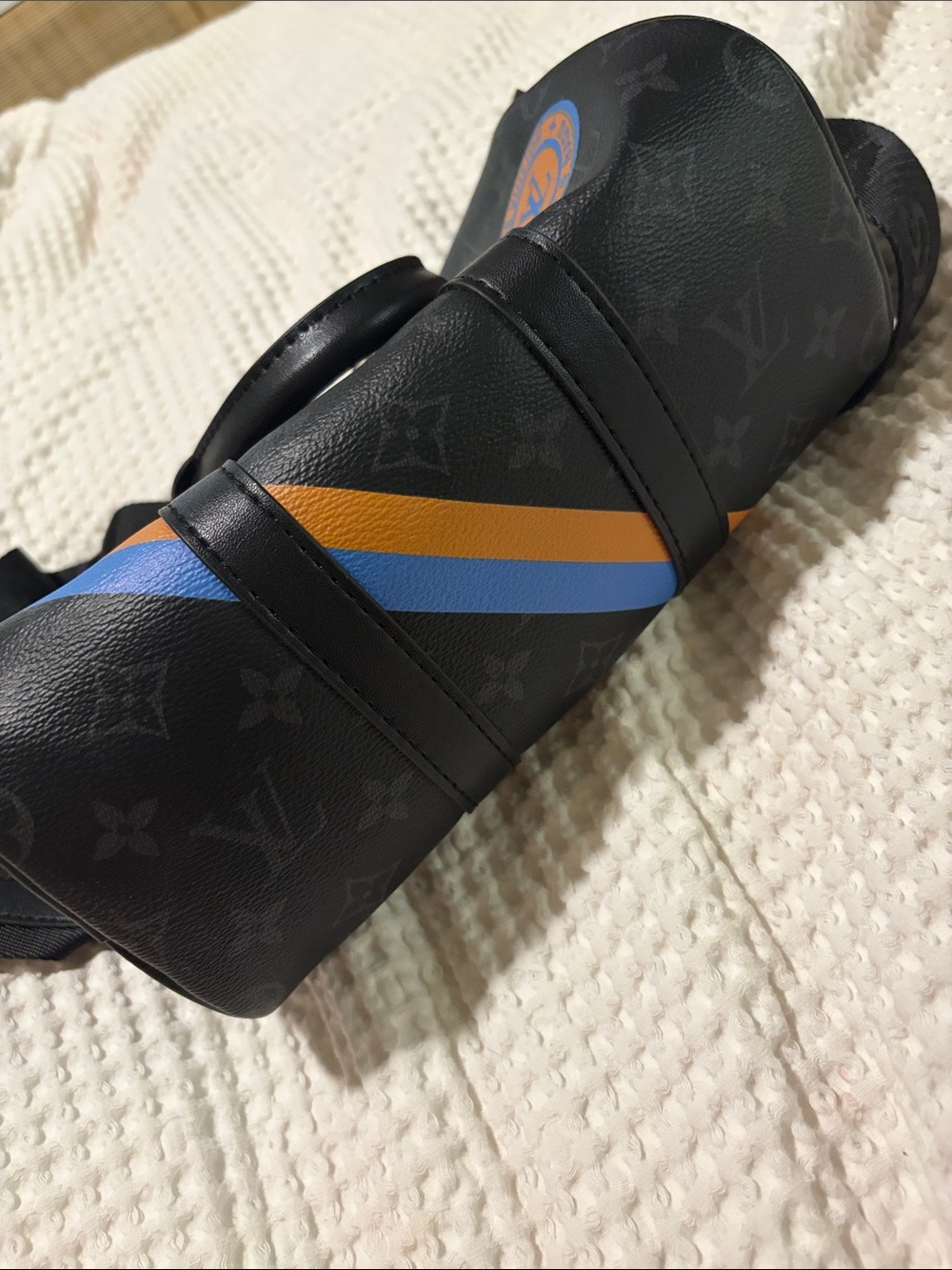 LV Black Monogram small speedy with Blue and Orange Stripes - Picture 2 of 7